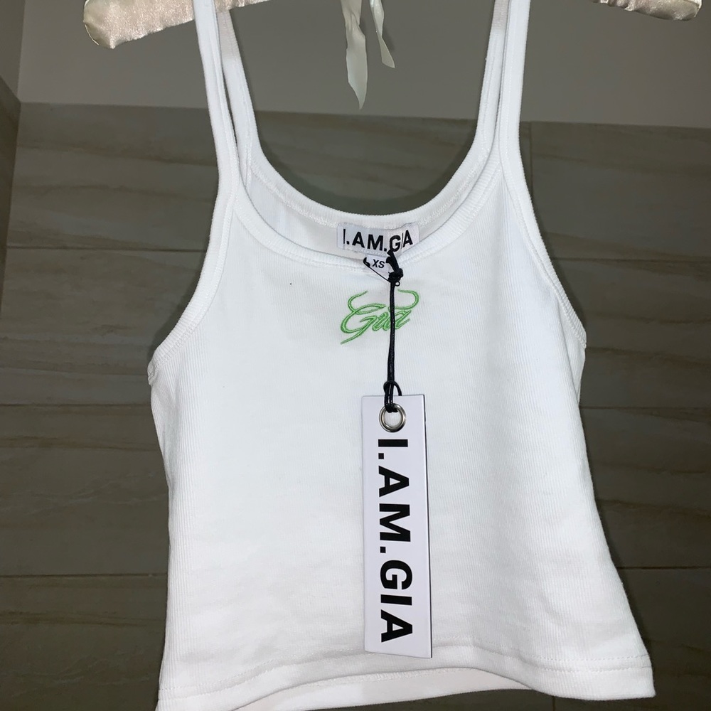 I am Gia tank too green brand embroidered